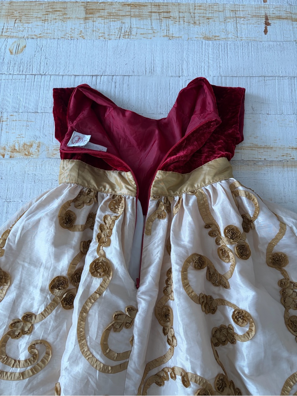 Disney Store size Small 5/6 Belle Red Velvet Gold Swirl Holiday Princess Dress - Picture 10 of 11